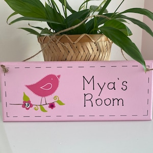 Rosa Vogel Türschild Schlafzimmer aus Holz / Türschild / Namensschild