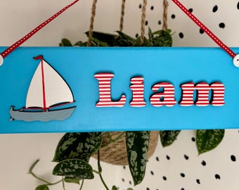 Nautical blue wooden bedroom children’s door sign