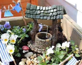 Miniature fairy garden wishing well