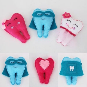 Oreiller fée des dents avec poche pour dent perdue et pièce de monnaie - cadeau fée des dents - souvenir dentaire