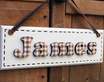 Personalised handmade cream wooden door sign / name plaque / nursery sign