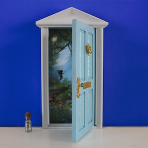 Magical Blue fully opening miniature Tooth Fairy Door – Wooden Fairy Door