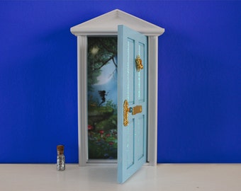 Blue opening tooth fairy door - wooden miniature door, wooden fairy door, opening or non-opening door