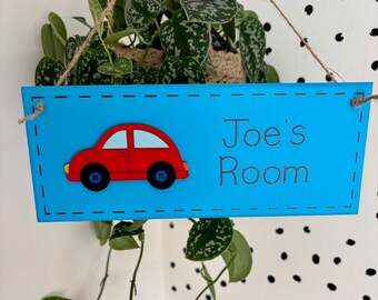Car Bedroom Door Sign: Personalized Wooden Name Plaque