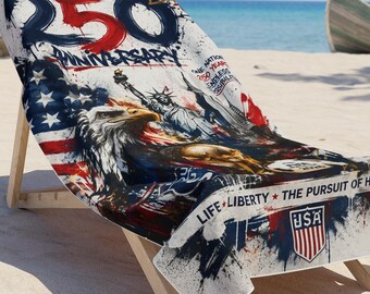 250th Anniversary American Eagle Flag Beach Towel | Patriotic USA Route 66 Design