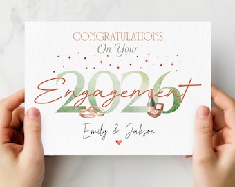 Tarjeta de felicitación de compromiso personalizada 2026, tarjetas de nombre personalizadas para parejas, regalo de recuerdo para recién comprometidos.