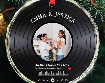 Personalized Photo Christmas Ornament, Custom Song Name Xmas Gift, Vinyl Record Ornaments, Anniversary Keepsake