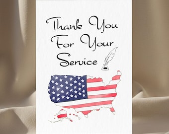 American Flag Thank You Card, Military Appreciation Postcard, Patriotic Gift for Memorial Independence Day