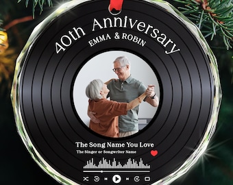 Personalized Anniversary Christmas Ornament, Couple Xmas Gift, Custom Vinyl Record Photo Ornaments, Anniversary Keepsake
