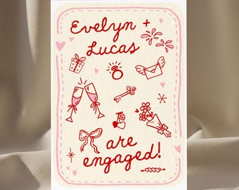 Personalized Engagement Announcement Card, Custom We Are Engaged Cards, NewlyEngaged Couple Gift Keepsake