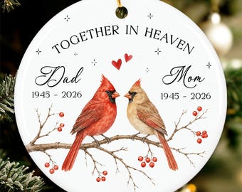 Personalized Cardinal Memorial Christmas Ornament, Custom Name Mom Dad Memorial Ornaments, Grandparents Sympathy Gift