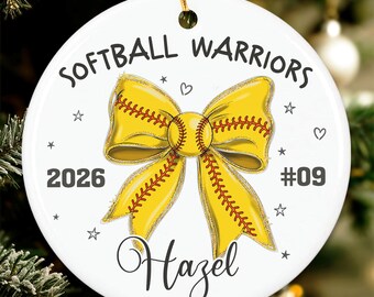 Personalized Christmas Softball Ornament, Softball Player Xmas Gift, Sport Ornaments, Custom Number Name Keepsake