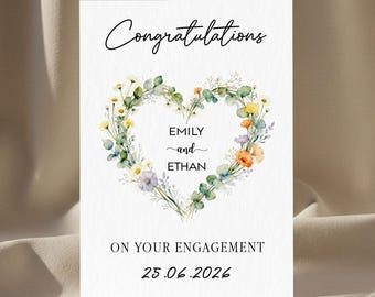 Personalized Engagement Congratulations Card 2026, Custom Couples Name Cards, Newly Engaged Couple Gift Keepsake