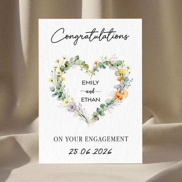 Personalized Engagement Congratulations Card 2026, Custom Couples Name Cards, Newly Engaged Couple Gift Keepsake