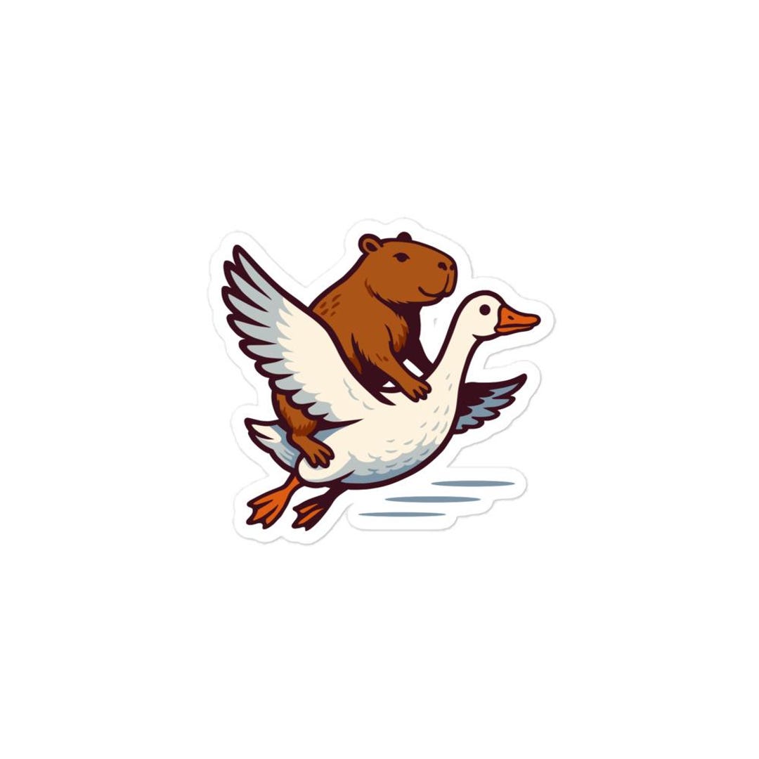 Capybara Riding Goose Bubble-free Stickers Capybara Flying on a Goose - Etsy