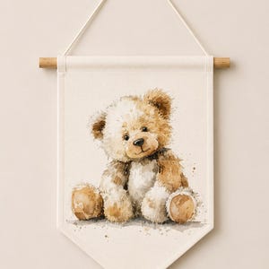 Teddy Bear Mirror With Banner Set , Montessori Baby Room Decor, Boho Nursery Wall Decor Set image 6