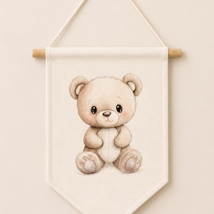 Teddy Bear Mirror With Banner Set , Montessori Baby Room Decor, Boho Nursery Wall Decor Set image 5