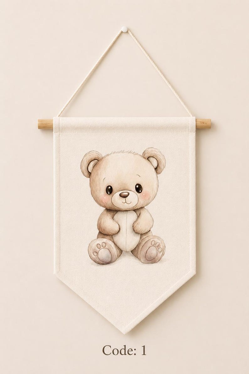Teddy Bear Mirror With Banner Set , Montessori Baby Room Decor, Boho Nursery Wall Decor Set image 5