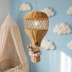 Handmade Rattan Air Balloon Chandelier – Natural Wicker Nursery Pendant