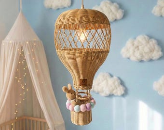 Handmade Rattan Air Balloon Chandelier – Natural Wicker Nursery Pendant