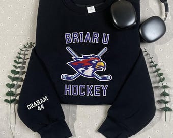 Briar U Hockey Crewneck, Off College inspiriertes Sweatshirt, Benutzerdefinierte Name Nummer Ärmel, Graham 44, Logan 22, Di Laurentis, Booktok Hockey Shirt
