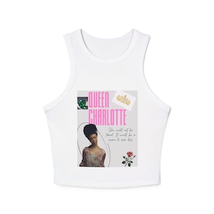 Stilvolles Damen Crop Tank Top - Queen Charlotte Edition, Modisches Sommertop, Freizeitkleidung, Geschenk für Sie, Trendy Workout Tank
