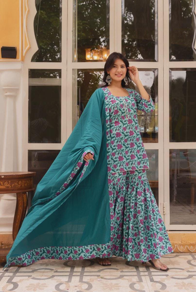 cotton sharara dress Shop Elegant Cotton Sharara Suit Sets