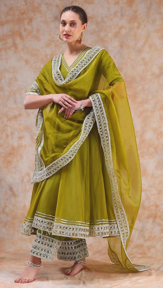 anarkali dress green colour Dark Green Embroidered Anarkali Suit for Rent
