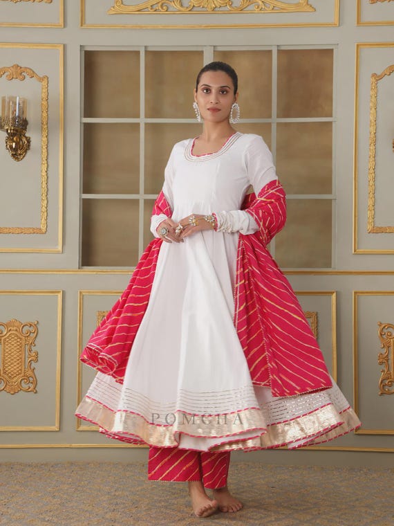 white christmas dresses Buy Harmridha Cotton Anarkali Suit Set Online in India main image 1