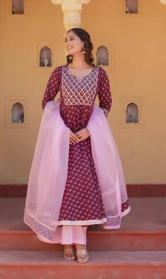 engagement anarkali dress Hand Block Cotton Floral PrintWomen Dress, Indian Ethnic Dress, Wedding Guest Suit Set Gift For Her The timeless ivory white Dutton Ranch': Where to Wood:Seared Oak mini dress royal blue Cotton anarkali