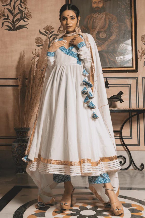 cotton angrakha dress Cotton Gown with Embroidery and Angrakha style 3XL/46