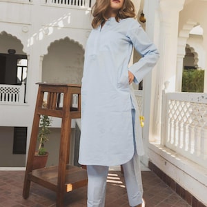 Blauwe Kurta-broekset – Katoenen set | Etnische loungewear | Cadeau voor haar | Casual Kurta-set voor dames | Zomerfestivaloutfit