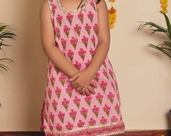 Girls Kurti Plazzo Set, Indian Cotton Ethnic Wear with Dupatta for Eid, Pakistani dress kids, Indian Kids Kurta Pant Set, Gift for her