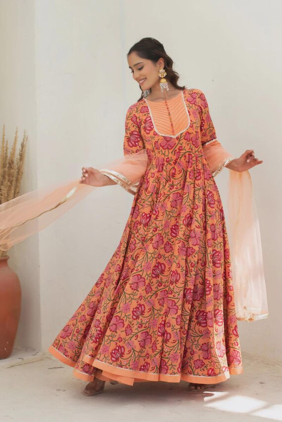 white christmas dresses Buy Gatika Printed Cotton Anarkali Suit Set Online in India main image 0