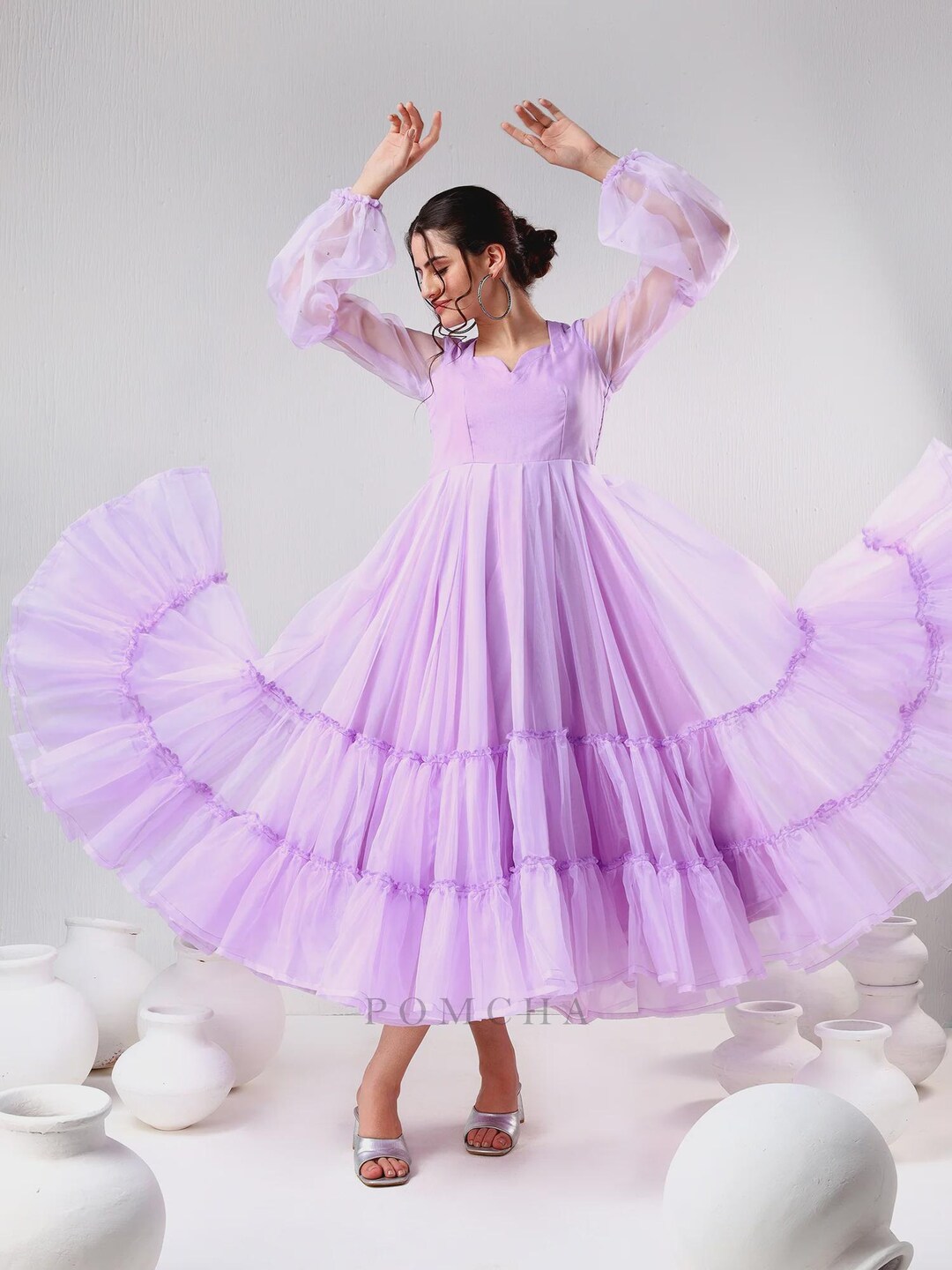 organza dress purple Lna Light Purple Pleated Organza Midi Dress
