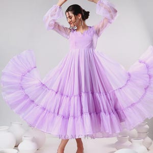 Lilac Organza Flowy Maxi Dress | Sheer Formal Evening Dress | Birthday Purple Dress | Modest Party Wear Boho Ethereal Dress | Gift for Her