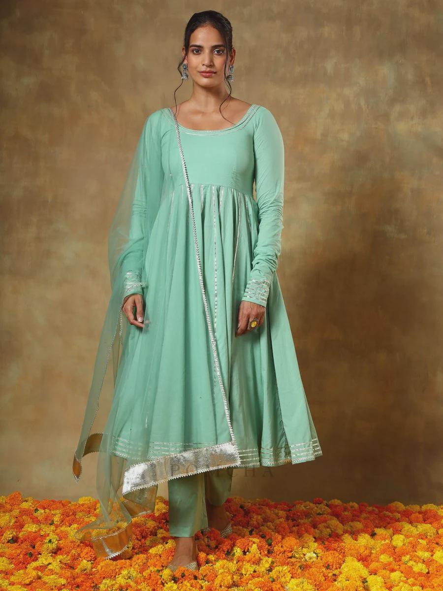 green emerald velvet dress Buy Sea Green Zardozi Anarkali with Dupatta