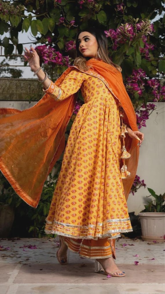 Yellow Pure Cotton Angrakha Set Ethnic Suit | Handcrafted Indian Kurta Set |Festive Wear for Women | Traditional White Outfit | Gift for Her Yellow Pure Cotton Angrakha Set Ethnic Suit | Handcrafted Indian Kurta Set |Festive Wear for Women | Traditional White Outfit | Gift for Her