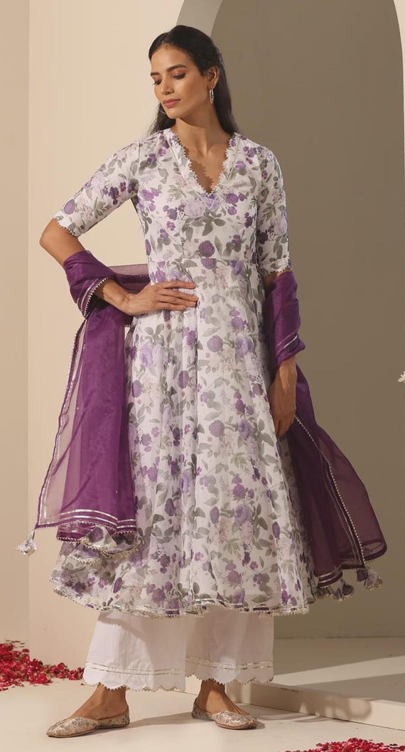 organza ethnic dresses Buy RIRASA Anjana Organza Purple Dress with Belt and Cape (Set of 3) (XS) Online