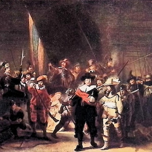 Vintage Rembrandt Print – The Night Watch – 17th Century Militia Scene – Dutch Golden Age – Book Plate – Rijksmuseum – 1920s – Baroque Art