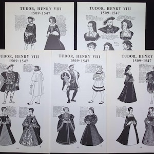 Tudor Fashion – Vintage Doreen Yarwood Print – Henry VIII Court Dress & Queens’ Gowns – Book Plate – Historical Costume – Set of 5