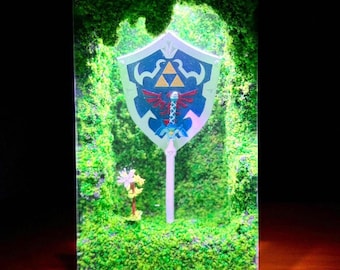 Lámpara de resina con escudo y espada: Luz nocturna LED de fantasía para gamers