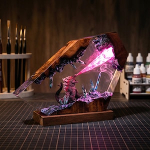 Lámpara de resina Godzilla: luz nocturna de epoxi hecha a mano, decoración para escritorio de juegos