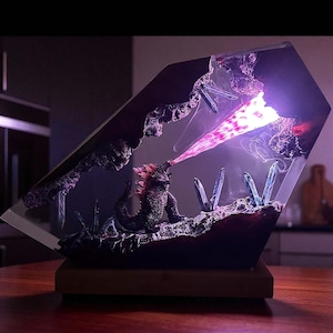 Godzilla Resin Lamp: Handmade Epoxy Night Light, Gaming Desk Decor