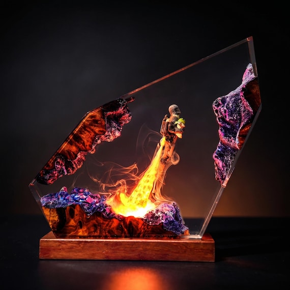 Galactic Bounty Hunter Epoxy Resin Lamp | Sci-Fi Custom Night Light & Room Decor | Unique Gamer Graduation Gift or Christmas Present
