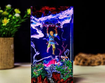 Zelda Resin Lamp – Handmade Wooden Epoxy Night Light, Gaming Decor Lamp, Unique Room Gift for Him, Legend Inspired Christmas Gift