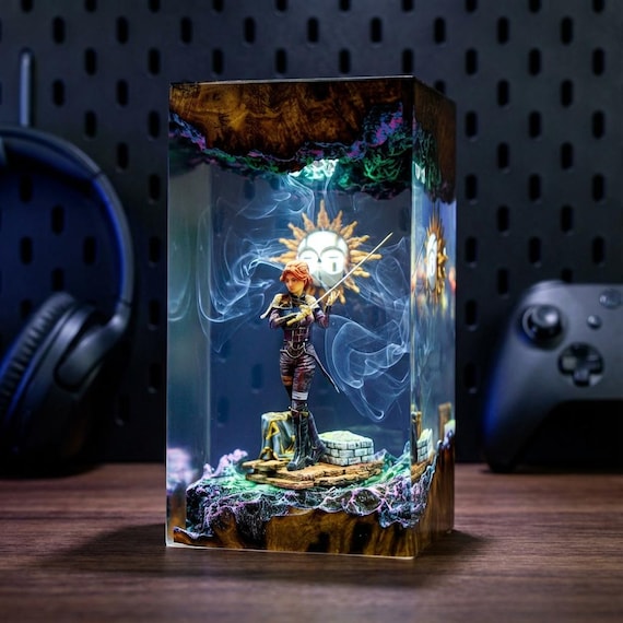 Maelle Expedition 33 Resin Lamp – Handmade Epoxy Anime Lamp, Diorama Night Light, Gamer Gift, Custom Gift, Christmas Decor, Resin Art Lamp