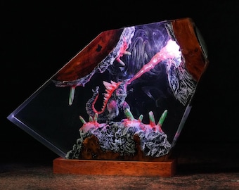 Godzilla Handmade decor Epoxy Lamp- diorama resin lamp, handmade