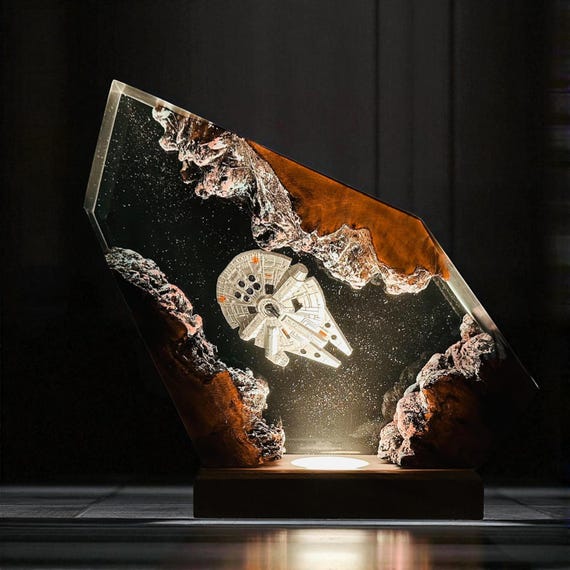 Millennium Falcon Epoxy Resin Lamp: Star Wars Galaxy Decor