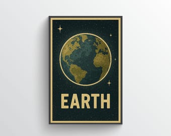 Póster de la Tierra – Arte mural científico vintage – Descarga digital imprimible (A4) – Decoración astronómica para el hogar - Descarga instantánea